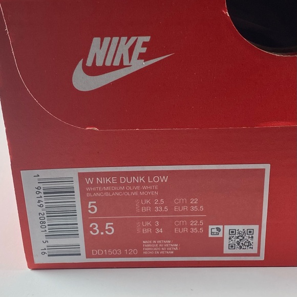 Nike Dunk Low White / Medium Olive DD1503-120 Women’s Size 5 - Picture 10 of 11